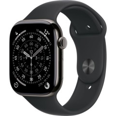 שעון Apple Watch 46mm Series 11 GPS + Cellular בצבע Slate Titanium עם רצועת Black Sport Band M/L (2025)