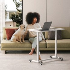 Compact height-adjustable desk on wheels — White