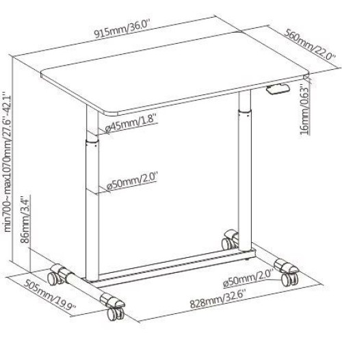 Compact height-adjustable desk on wheels — White