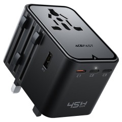 מטען קיר אוניברסלי ACEFAST Z8 PD45W GaN עם 5 יציאות (3×USB-C + 2×USB-A) — שחור