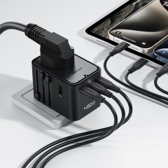מטען קיר אוניברסלי ACEFAST Z8 PD45W GaN עם 5 יציאות (3×USB-C + 2×USB-A) — שחור