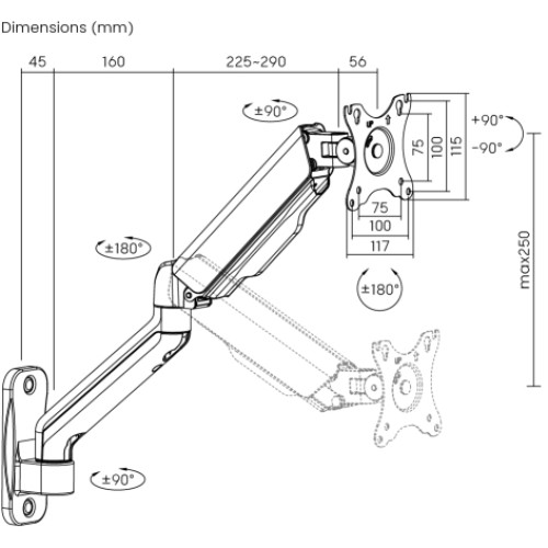 זרוע קיר למסך בגודל 17″–32″