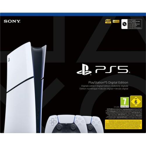 באנדל קונסולת משחק סוני פלייסטיישן 5 סלים Sony PlayStation 5 Slim 1TB  מהדורה דיגיטלית + שני בקרי דואלסנס DualSense אלחוטיים