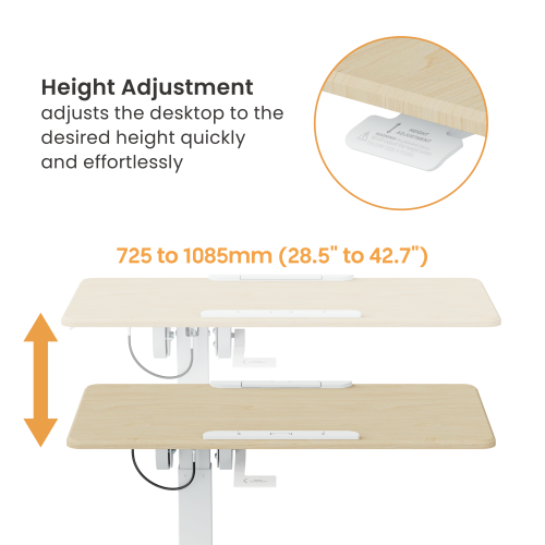 Mobile adjustable side table — white / light wood