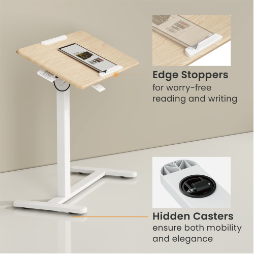 Mobile adjustable side table — white / light wood