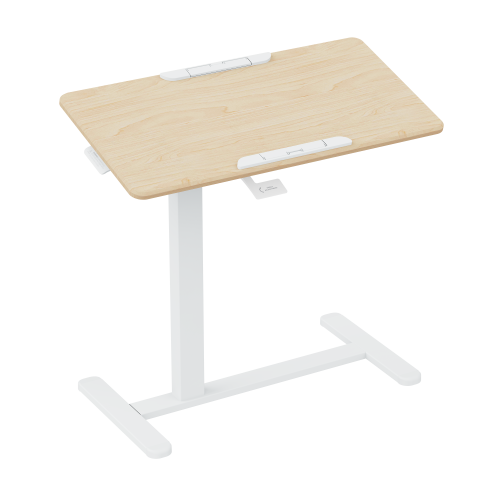Mobile adjustable side table — white / light wood