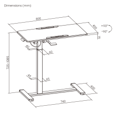 Mobile adjustable side table — black