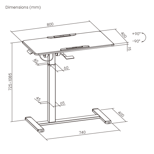 Mobile adjustable side table — white / light wood
