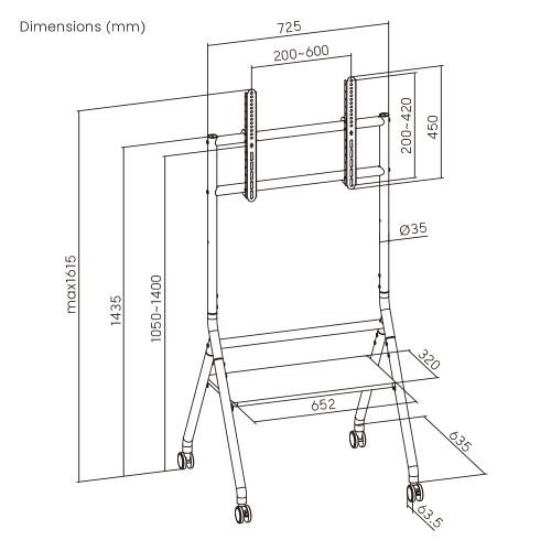 Portable TV Cart 37″–86″ for Studio — White