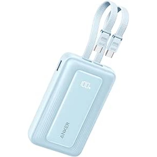 סוללת גיבוי Anker Zolo Power Bank (10K, 35W) עם כבלי USB-C כפולים מובנים — כחול