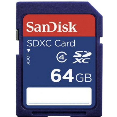 SanDisk Standard Secure-Digital SDXC memory card with a capacity of 64GB