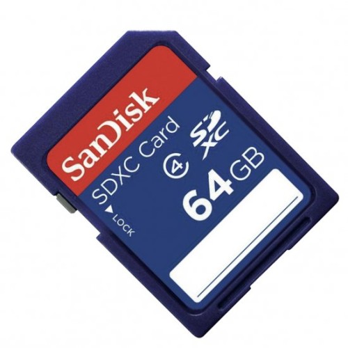 SanDisk Standard Secure-Digital SDXC memory card with a capacity of 64GB