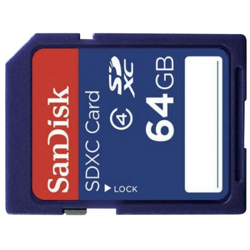 SanDisk Standard Secure-Digital SDXC memory card with a capacity of 64GB