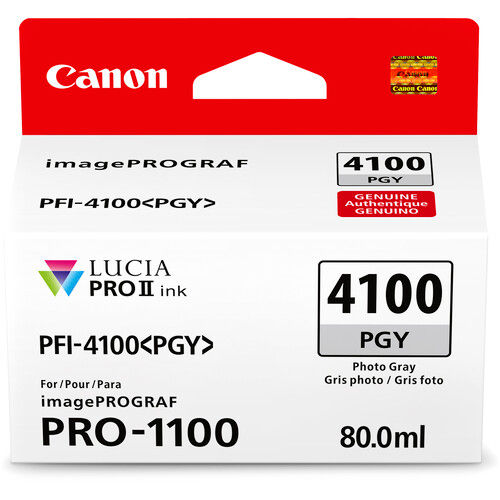 מחסנית דיו אפור פוטו מקורית Canon PFI-4100PGY למדפסת Canon imagePROGRAF PRO-1100