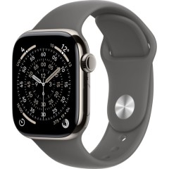 שעון Apple Watch 42mm Series 11 GPS + Cellular בצבע Natural Titanium עם רצועת Stone Gray Sport Band M/L (2025)