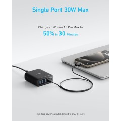 Wall charger Anker 112W (3×USB-C + 3×USB-A) — black.