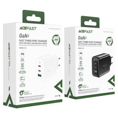Быстрое сетевое зарядное устройство A41 PD65W GaN (2xUSB-C + USB-A) – с европейской вилкой (EU), белое