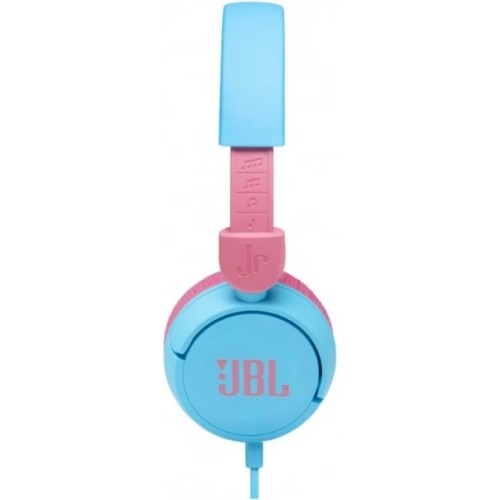 Наушники с проводом для детей JBL Jr310 в розово-синем цвете.