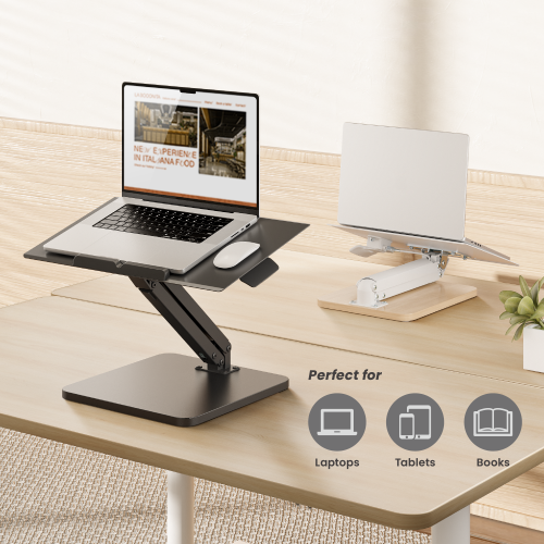 Ergonomic gas-spring laptop and mouse stand — Black