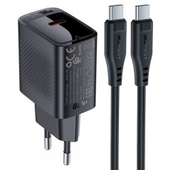 Быстрое сетевое зарядное устройство A82 PD20W GaN (1xUSB-C) + кабель USB-C  – с европейской вилкой (EU).