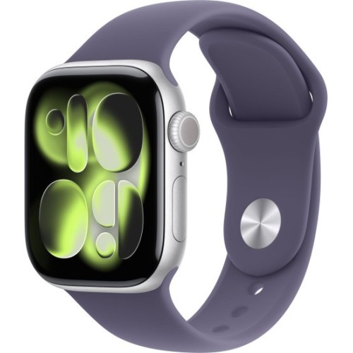 Apple Watch 42mm Series 11 GPS + Cellular в цвете Silver Aluminium с ремешком Purple Fog Sport Band S/M (2025)