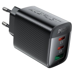 מטען קיר מהיר A108 PD67W (2xUSB-C + USB-A) — עם תקע אירופאי (EU), שחור