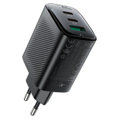 Быстрое сетевое зарядное устройство A108 PD67W (2xUSB-C + USB-A) – с европейской вилкой (EU), черное