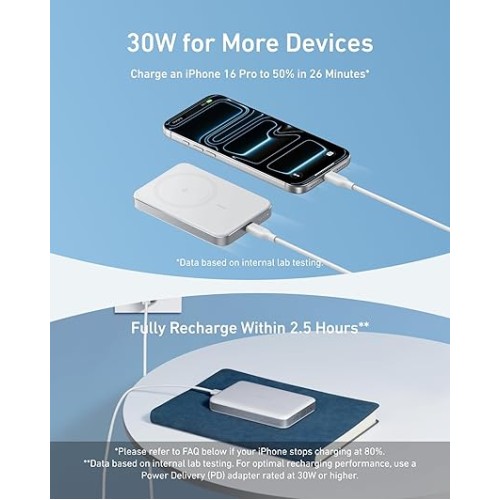 סוללת גיבוי מגנטית Anker MagGo Power Bank 10000mAh (Slim) — לבן