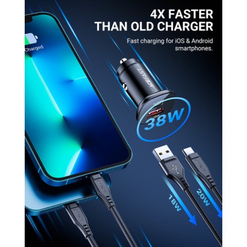 מטען רכב מהיר B1 מיני 38W (USB-C + USB-A) עם כבל Type-C