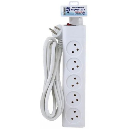 Power strip with 5 outlets and switch, 3 meters, Semicon.