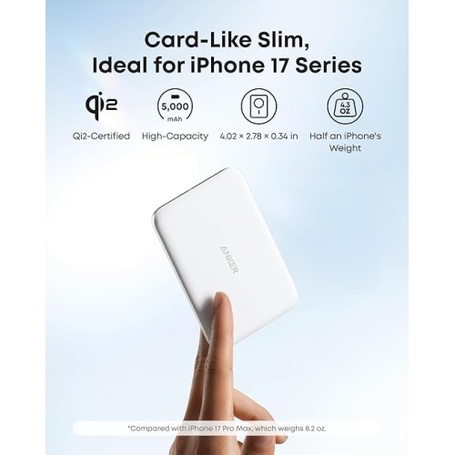 סוללת גיבוי Anker Nano Power Bank 5000mAh (MagGo Slim) — לבן