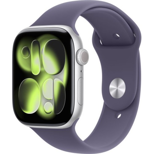 Apple Watch 46mm Series 11 GPS в цвете Silver Aluminium с ремешком Purple Fog Sport Band M/L (2025)