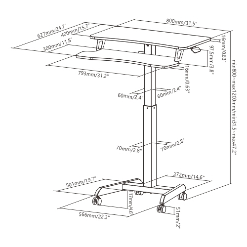 Height-adjustable side table with dual platforms — Black