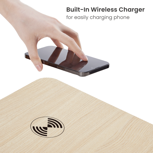 Single-motor height-adjustable desk with drawer and wireless charger — Black