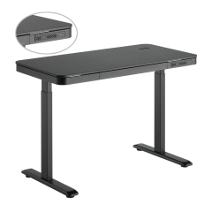 Single-motor height-adjustable desk with drawer and wireless charger — Black