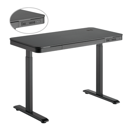 Single-motor height-adjustable desk with drawer and wireless charger — Black