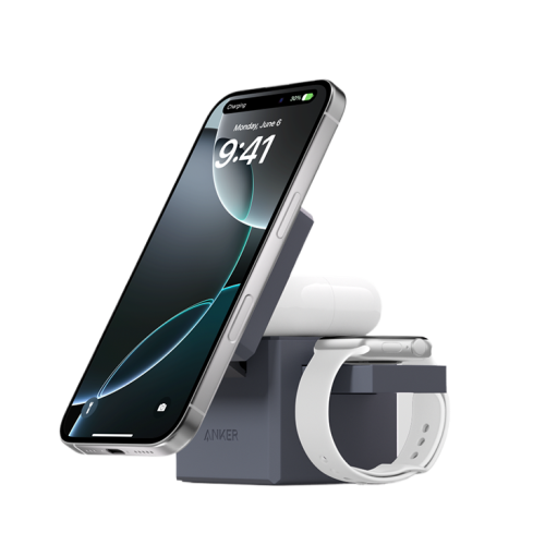 Wireless charging station Anker 3-in-1 Cube with MagSafe — black.