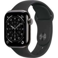 שעון Apple Watch 42mm Series 11 GPS + Cellular בצבע Slate Titanium עם רצועת Black Sport Band M/L (2025)