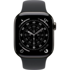 שעון Apple Watch 42mm Series 11 GPS + Cellular בצבע Slate Titanium עם רצועת Black Sport Band M/L (2025)
