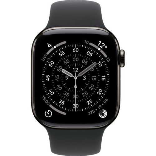 Apple Watch 42mm Series 11 GPS + Cellular в цвете Slate Titanium с ремешком Black Sport Band S/M (2025)