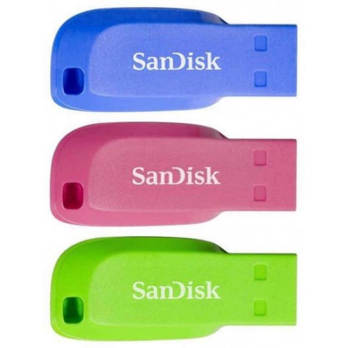 SanDisk Cruzer Blade Pack of 3 32GB Portable Memory — Blue/Pink/Green