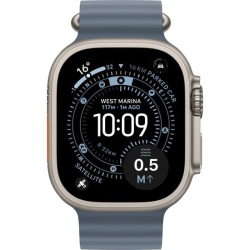 שעון Apple Watch Ultra 3 בגודל 49 מ"מ עם GPS + Cellular בצבע Natural Titanium עם רצועת Anchor Blue Ocean Band — מידה One Size (2025)