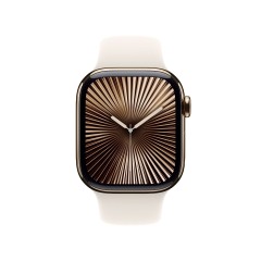 שעון Apple Watch Series 10 GPS + Cellular בגודל 42 מ"מ בצבע Gold Titanium עם רצועת Starlight Sport Band במידה M/L (2024)