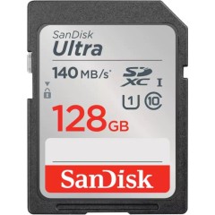 SanDisk Ultra SDXC UHS-I Class-10 memory card with a capacity of 128GB