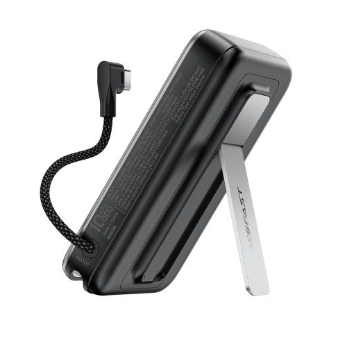 סוללת גיבוי ACEFAST M24 בקיבולת 10000mAh עם טעינה אלחוטית מגנטית מהירה 22.5W, כבל USB-C מובנה ומעמד — אפור