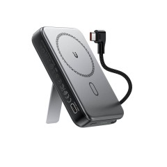 סוללת גיבוי ACEFAST M24 בקיבולת 10000mAh עם טעינה אלחוטית מגנטית מהירה 22.5W, כבל USB-C מובנה ומעמד — אפור