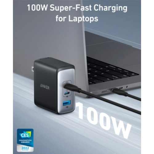 Anker 736 Nano II 100W Wall Charger (2×USB-C + USB-A) — Black