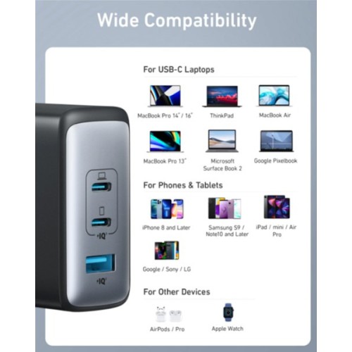 Anker 736 Nano II 100W Wall Charger (2×USB-C + USB-A) — Black