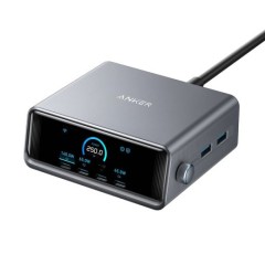 Wall charger Anker Prime 250W (4×USB-C + 2×USB-A) with display — gray.