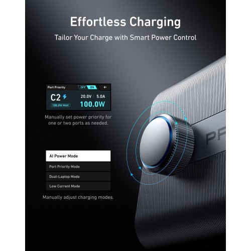 Wall charger Anker Prime 250W (4×USB-C + 2×USB-A) with display — gray.
